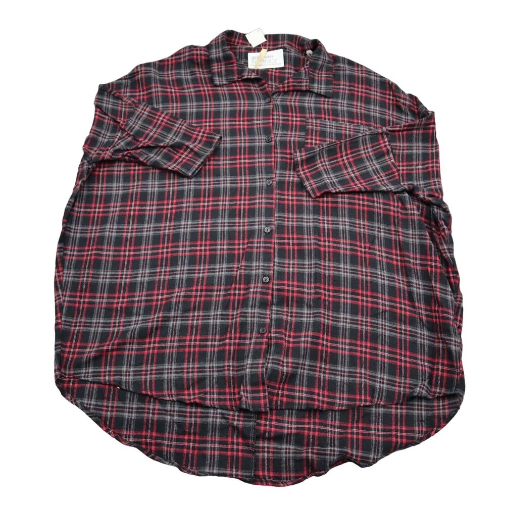 Primi Shirt Womens S Red Plaid Button Up Pocket Quarter Sleeve Collared Top